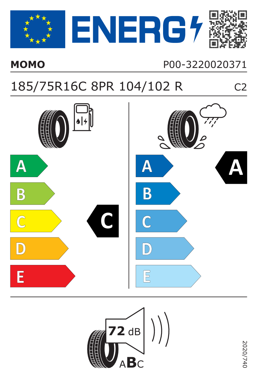EU-Reifenlabel für MOMO TIRES M70 MENDEX 185/75 R16 104/102R