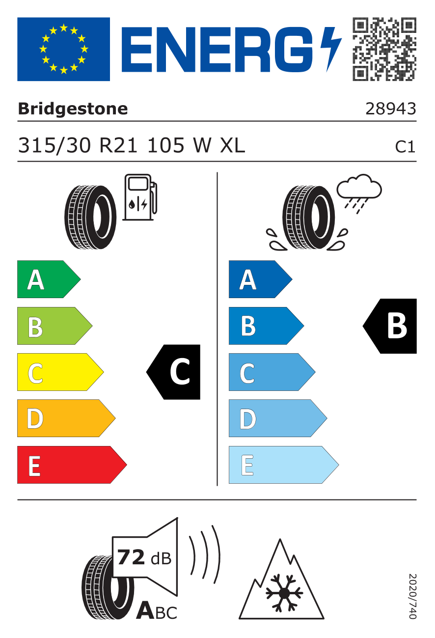 EU-Reifenlabel für BRIDGESTONE BLIZZAK 6 ENLITEN 315/30 R21 105W