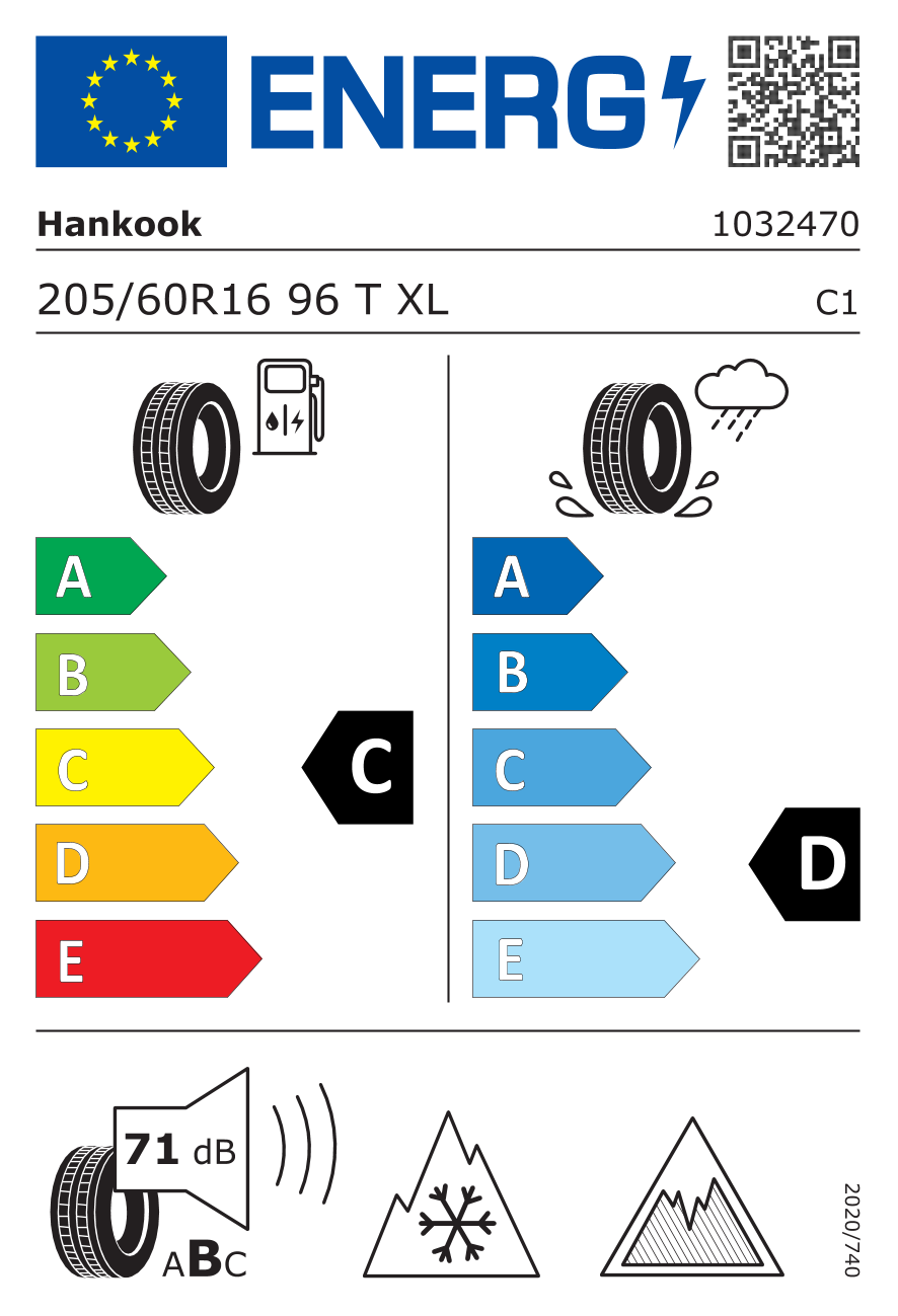EU-Reifenlabel für HANKOOK W636 WINTER I*CEPT IZ3 205/60 R16 96T