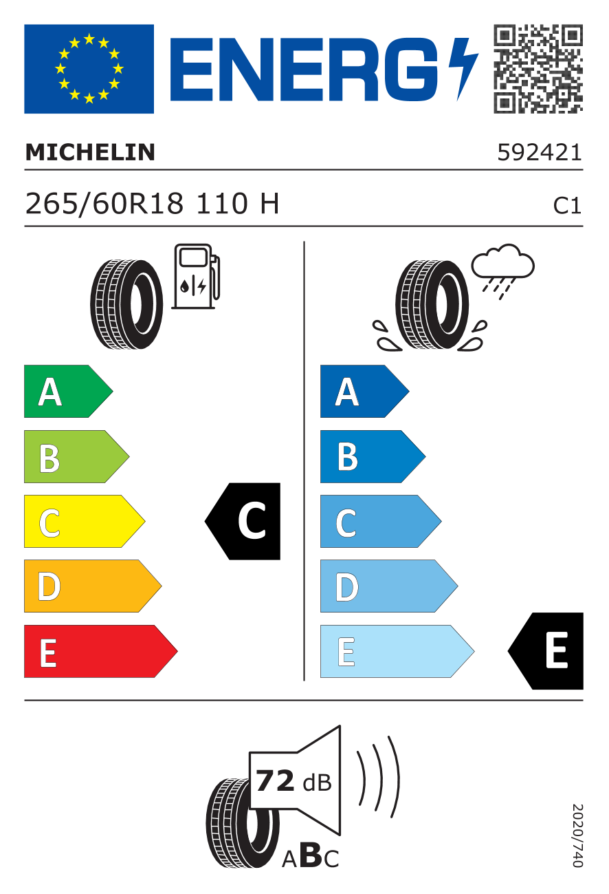 EU-Reifenlabel für MICHELIN PRIMACY XC 265/60 R18 110H
