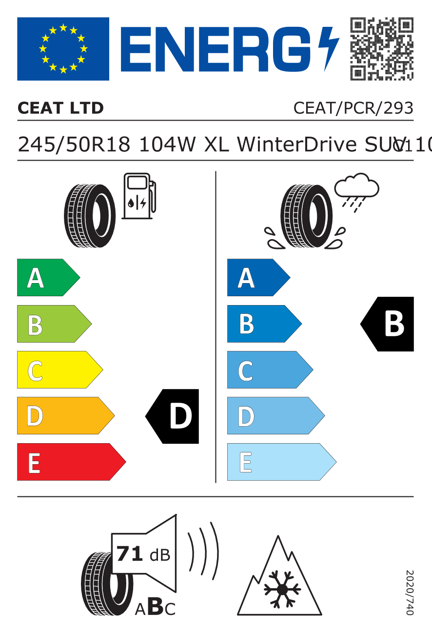 EU-Reifenlabel für CEAT WINTERDRIVE SUV 245/50 R18 104W