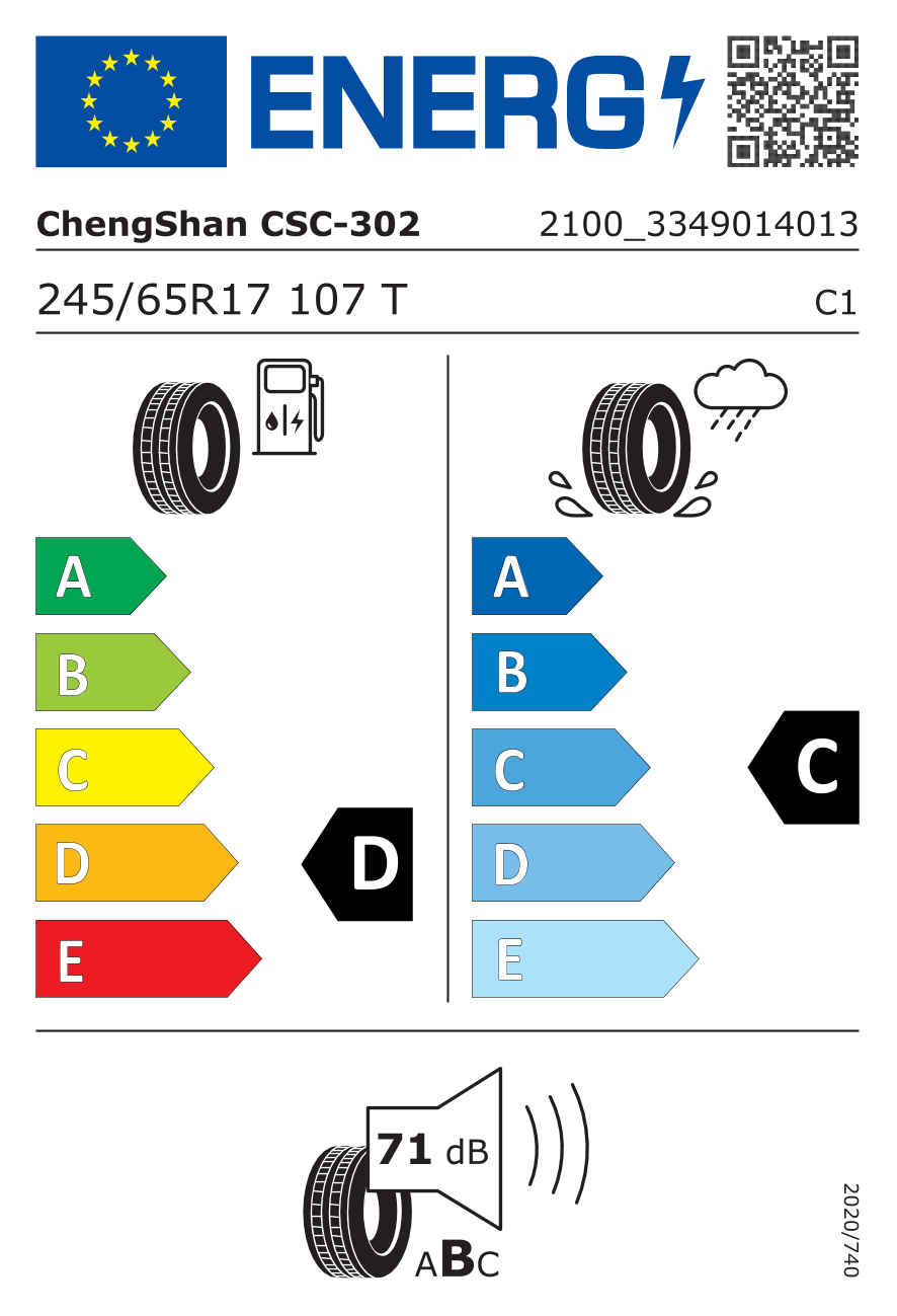 EU-Reifenlabel für CHENGSHAN CSC302 245/65 R17 107T