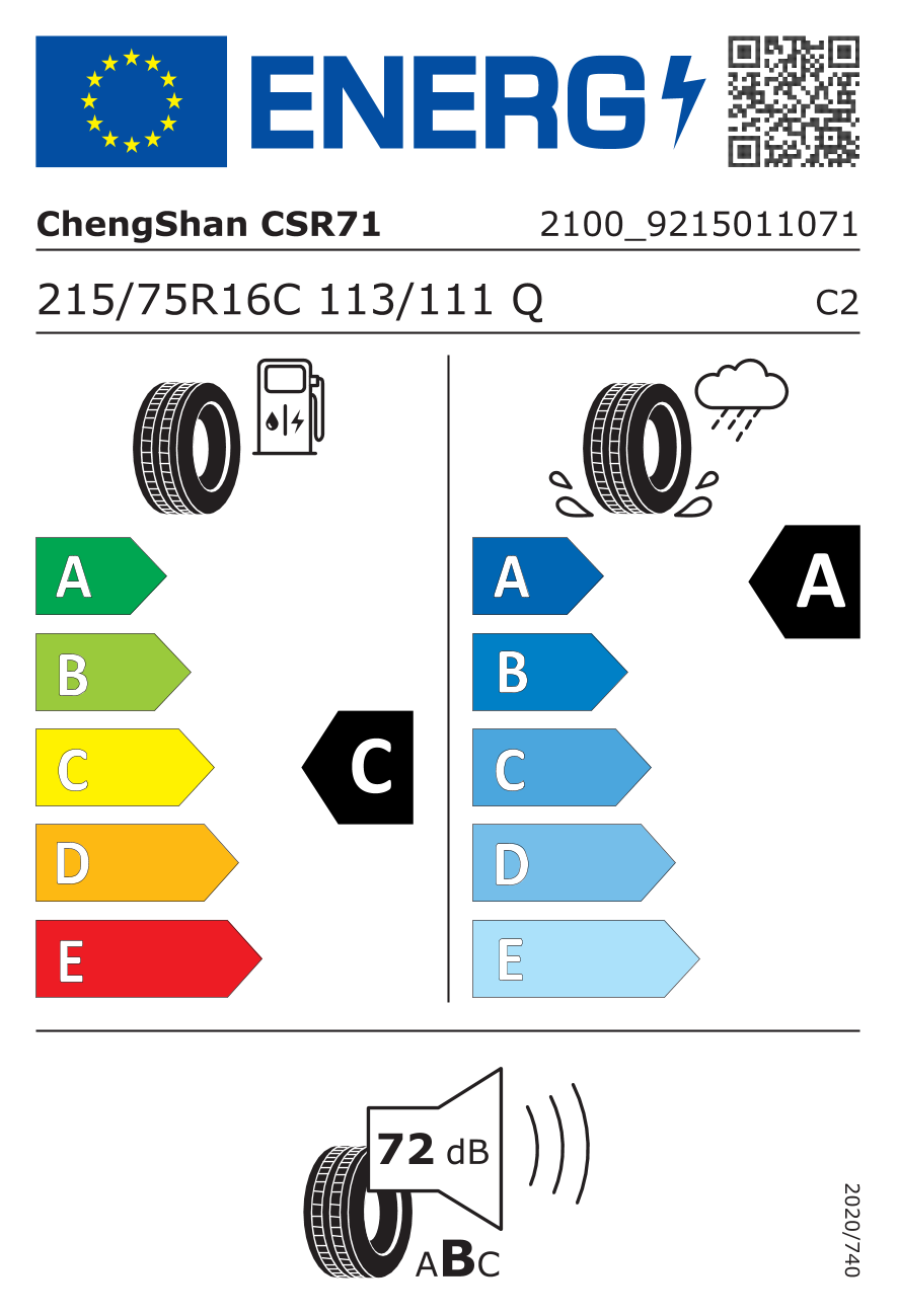 EU-Reifenlabel für CHENGSHAN CSR71 215/75 R16 113/111Q