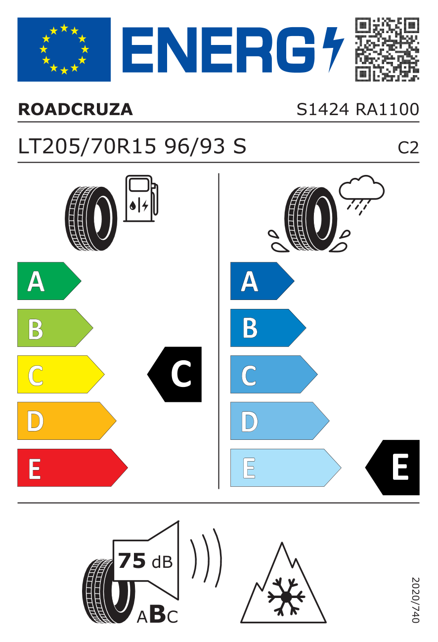 EU-Reifenlabel für ROADCRUZA RA1100 A/T 205/70 R15 96/93S
