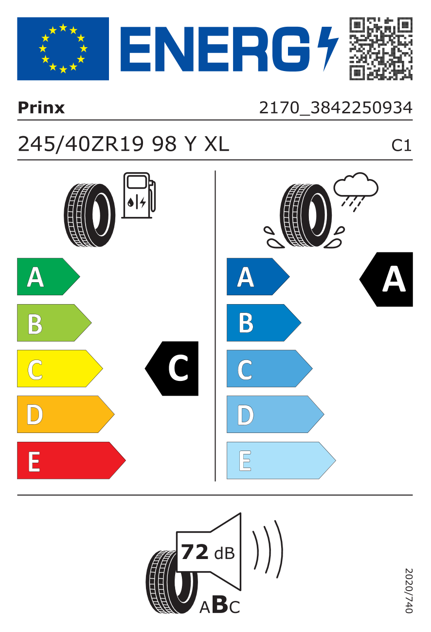EU-Reifenlabel für PRINX AQUILA REV 245/40 R19 98Y