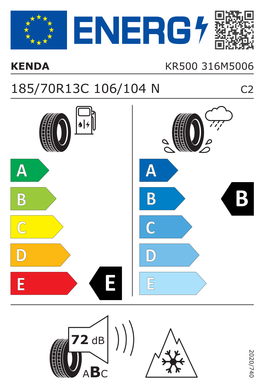 EU-Reifenlabel für KENDA KR500 185/70 R13 106/104N