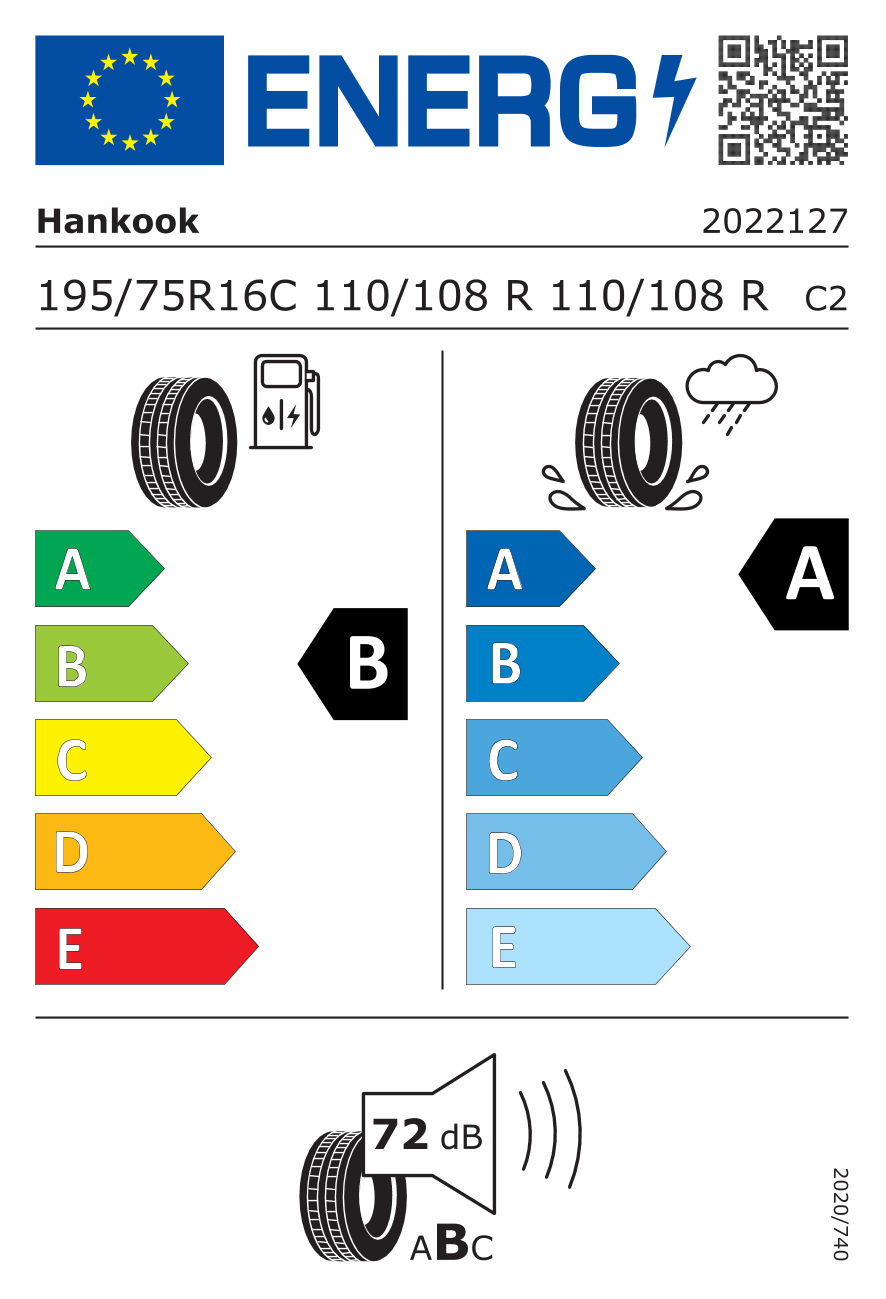 EU-Reifenlabel für HANKOOK RA58 VANTRA TRANSIT 195/75 R16 110/108R