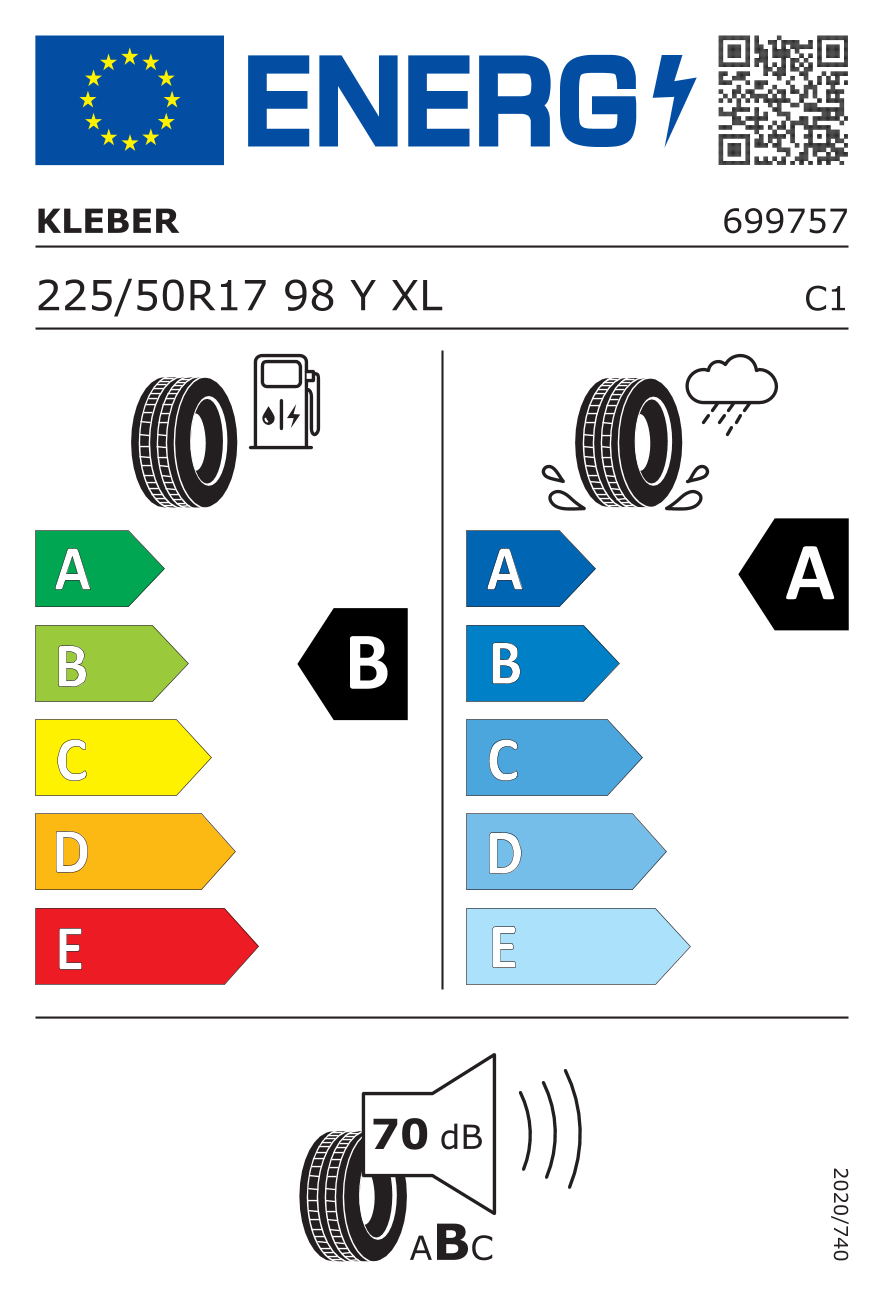 EU-Reifenlabel für KLEBER DYNAXER HP5 225/50 R17 98Y