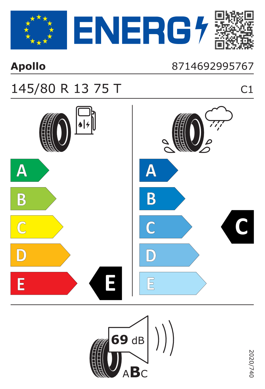 EU-Reifenlabel für APOLLO AMAZER XP 145/80 R13 75T