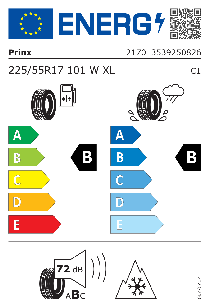 EU-Reifenlabel für PRINX QUATTURA 4S+ 225/55 R17 101W