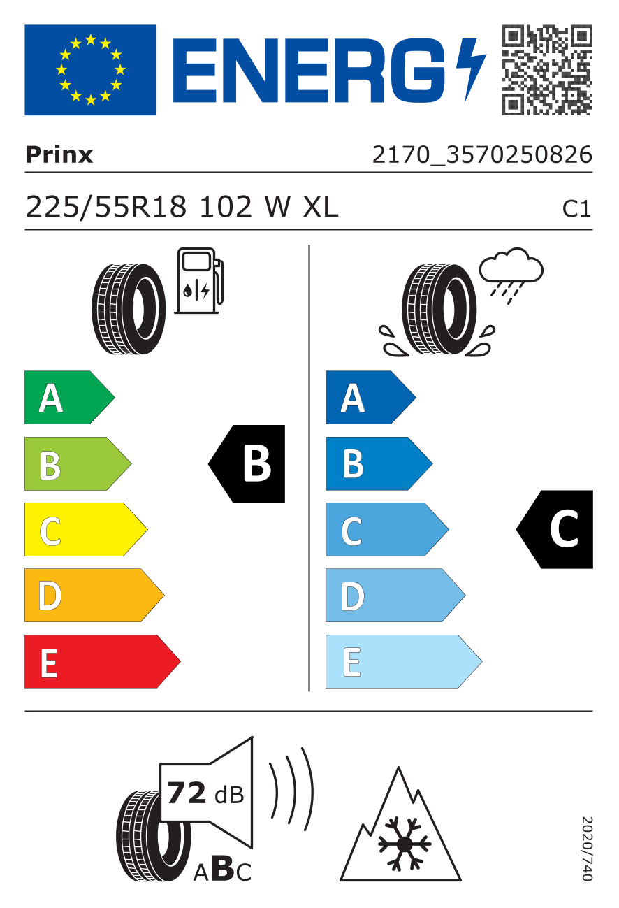 EU-Reifenlabel für PRINX QUATTURA 4S+ 225/55 R18 102W