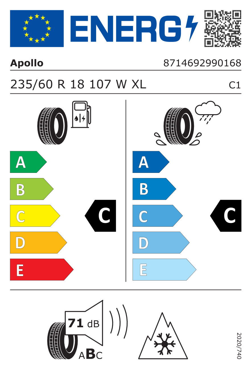 EU-Reifenlabel für APOLLO ALNAC 4G ALL SEASON 235/60 R18 107W