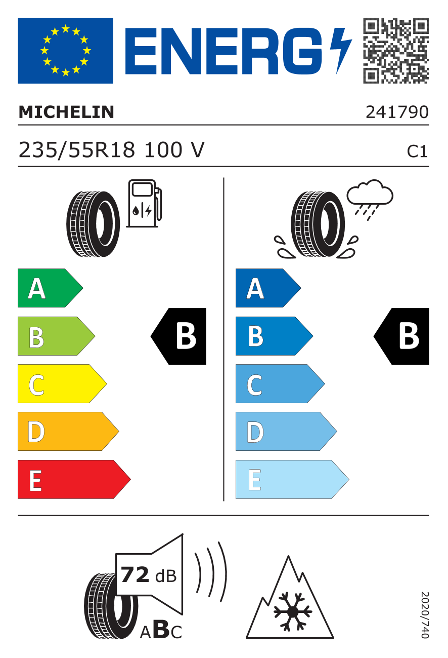 EU-Reifenlabel für MICHELIN CROSS CLIMATE 3 235/55 R18 100V