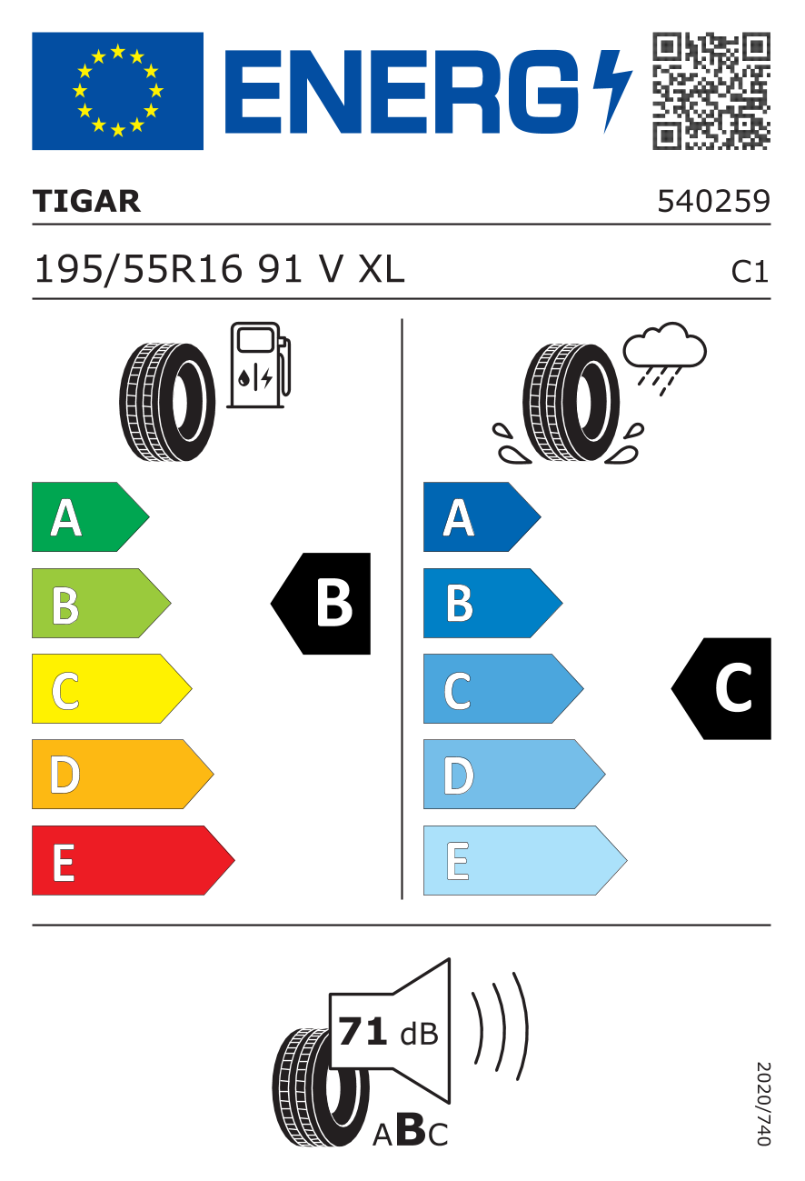 EU-Reifenlabel für TIGAR SUMMER 3 195/55 R16 91V