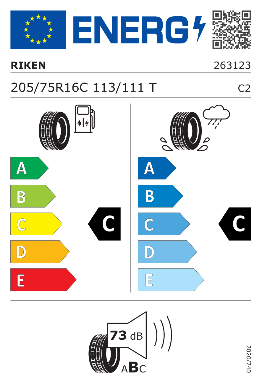 EU-Reifenlabel für RIKEN CARGOSPEED EVO 205/75 R16 113/111T