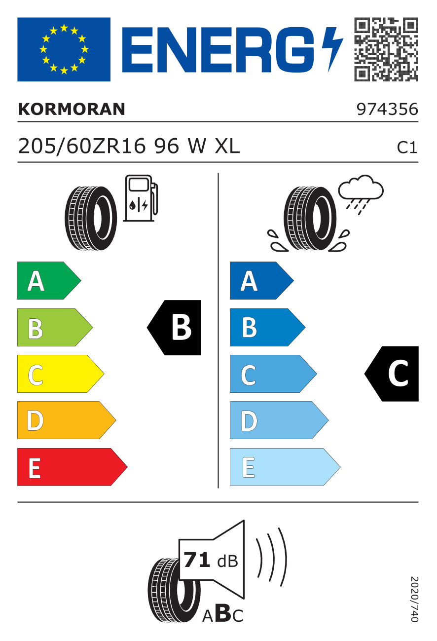 EU-Reifenlabel für KORMORAN SUMMER 3 205/60 R16 96W
