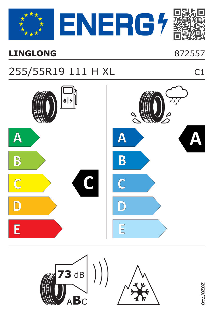 EU-Reifenlabel für LINGLONG SPORT MASTER WINTER 255/55 R19 111H