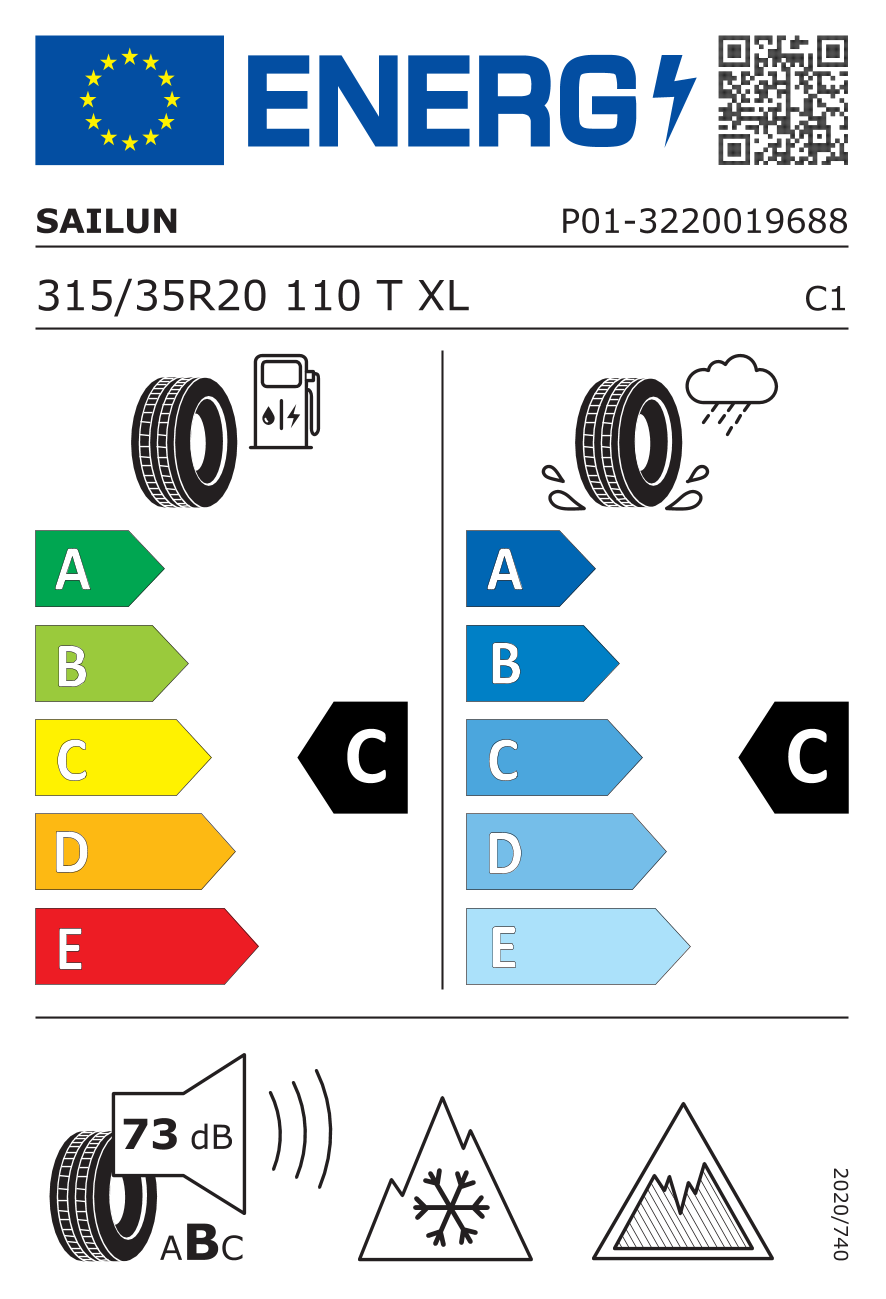 EU-Reifenlabel für SAILUN ICE BLAZER ARCTIC EVO 315/35 R20 110T