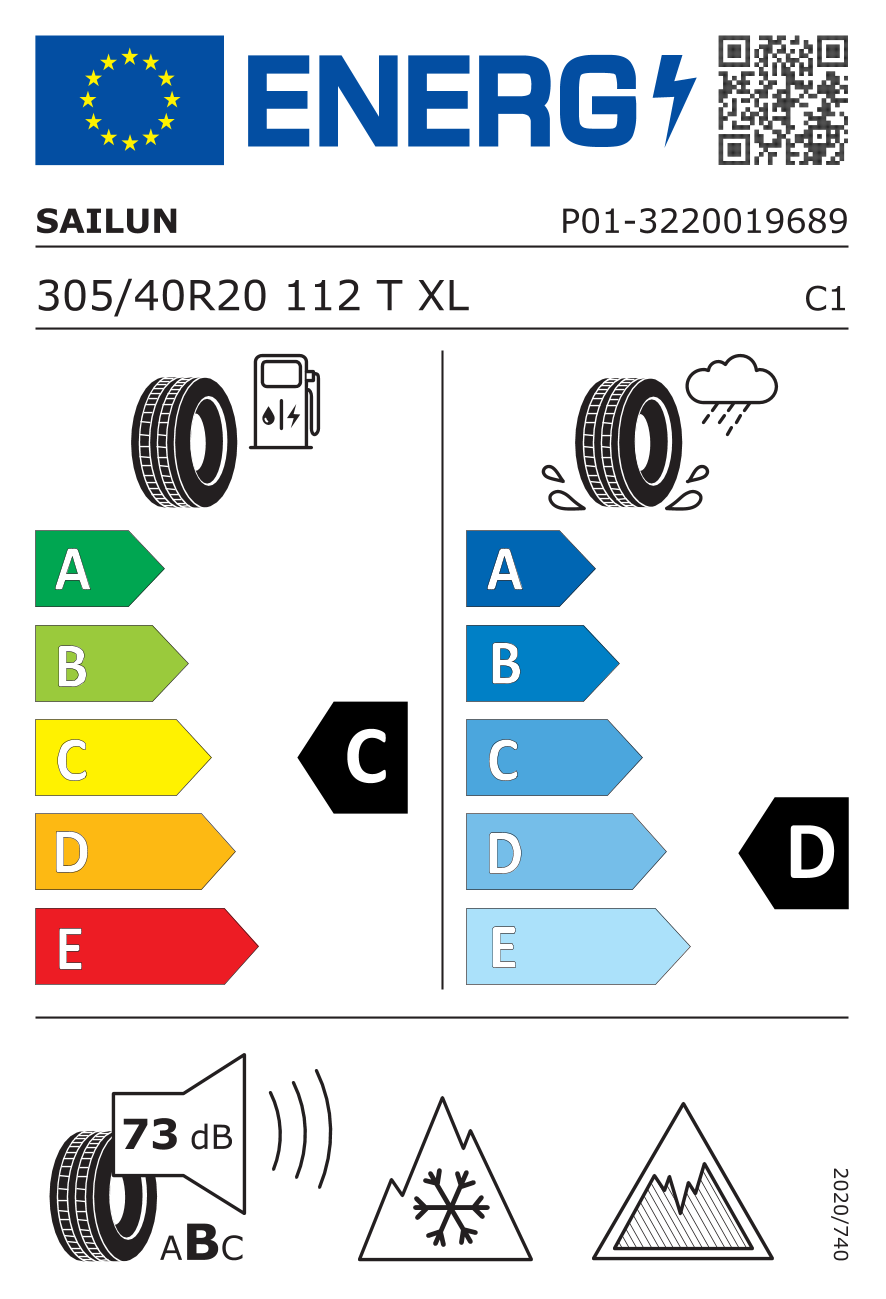 EU-Reifenlabel für SAILUN ICE BLAZER ARCTIC EVO 305/40 R20 112T