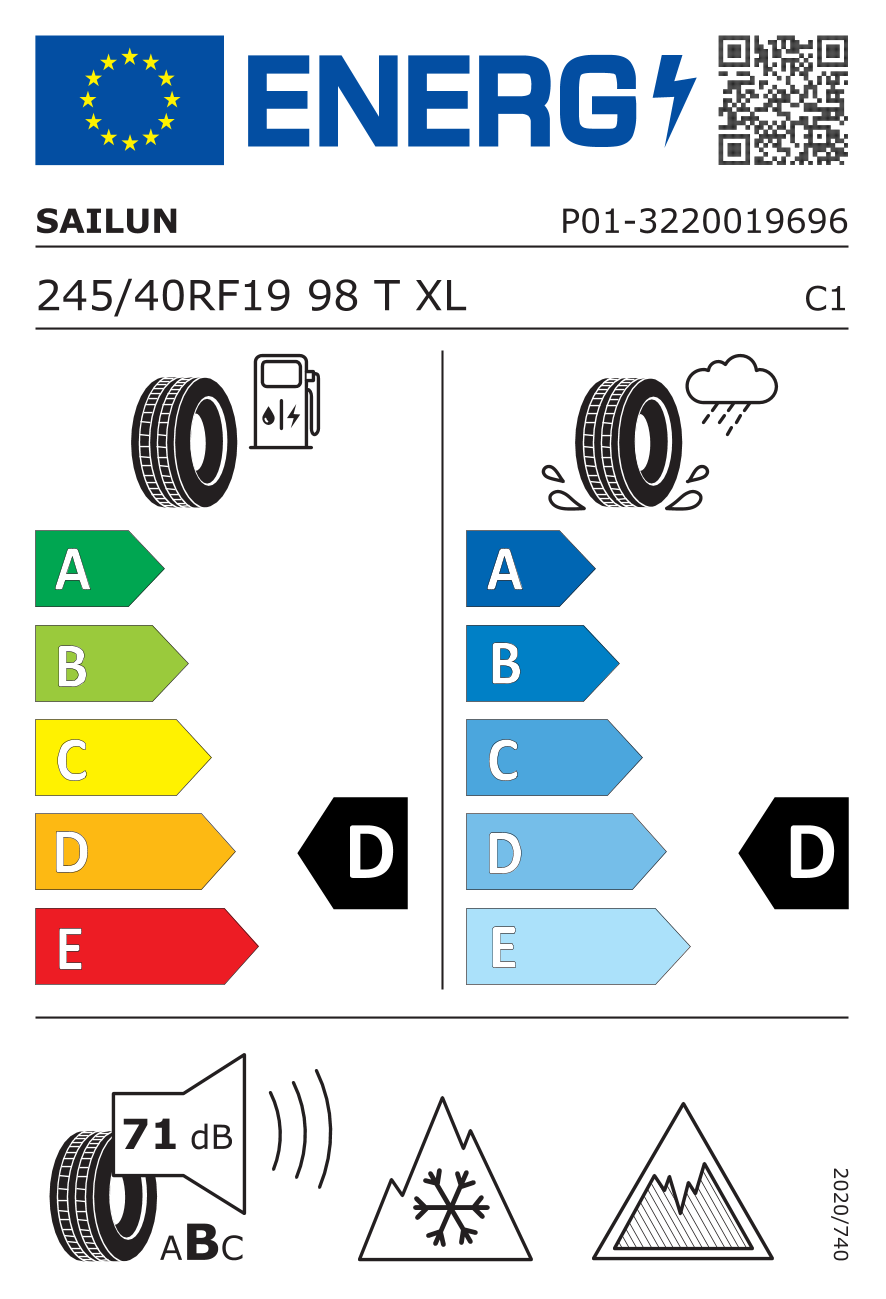 EU-Reifenlabel für SAILUN ICE BLAZER ARCTIC EVO 245/40 R19 98T