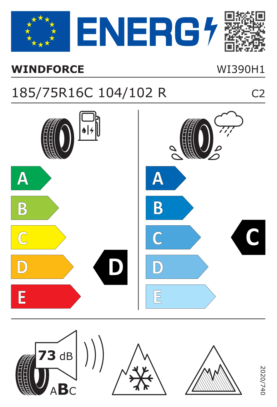 EU-Reifenlabel für WINDFORCE ICESPIDER 185/75 R16 104/102R