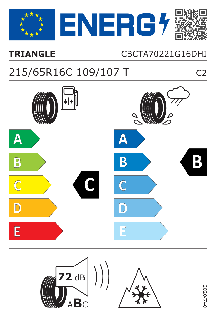 EU-Reifenlabel für TRIANGLE TA-702 SEASONX VAN 215/65 R16 109/107T