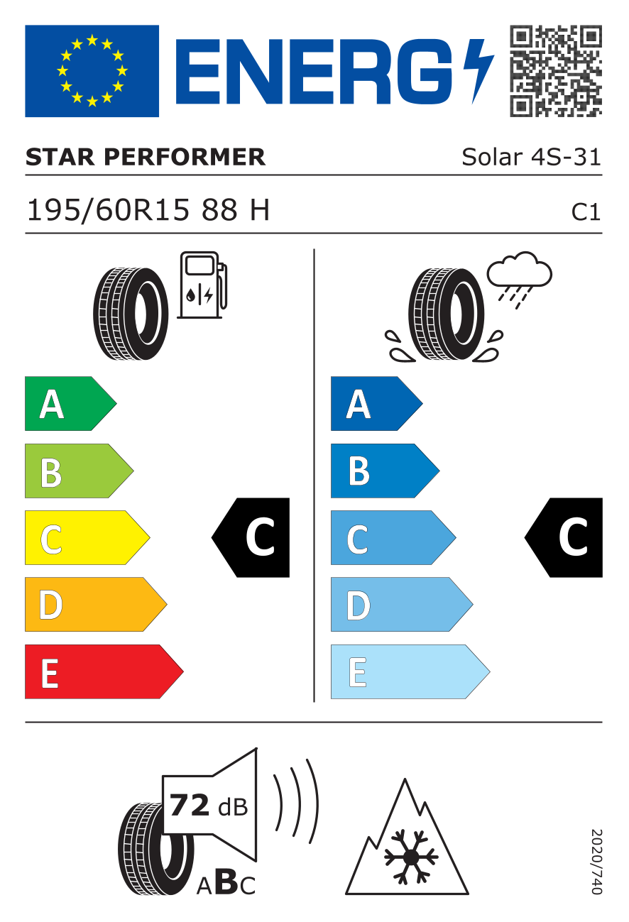 EU-Reifenlabel für STAR PERFORMER SOLAR 4S 195/60 R15 88H