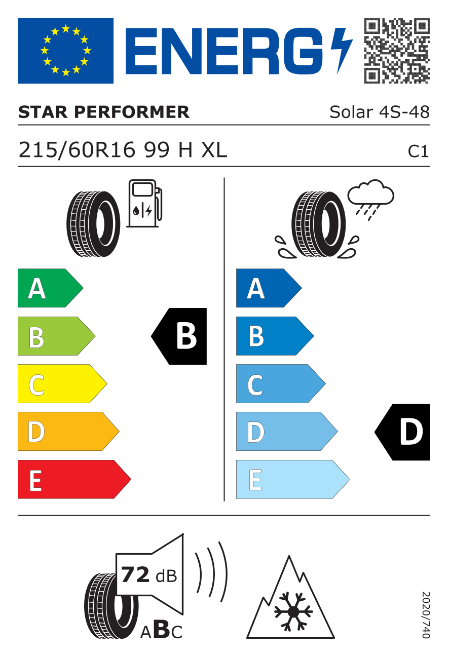 EU-Reifenlabel für STAR PERFORMER SOLAR 4S 215/60 R16 99H
