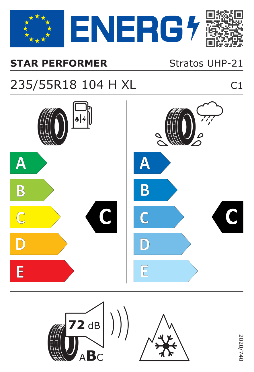 EU-Reifenlabel für STAR PERFORMER STRATOS UHP 235/55 R18 104H
