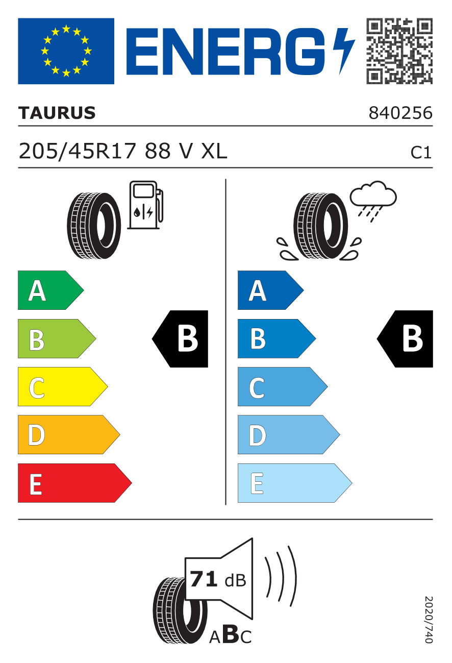 EU-Reifenlabel für TAURUS SUMMER 3 205/45 R17 88V