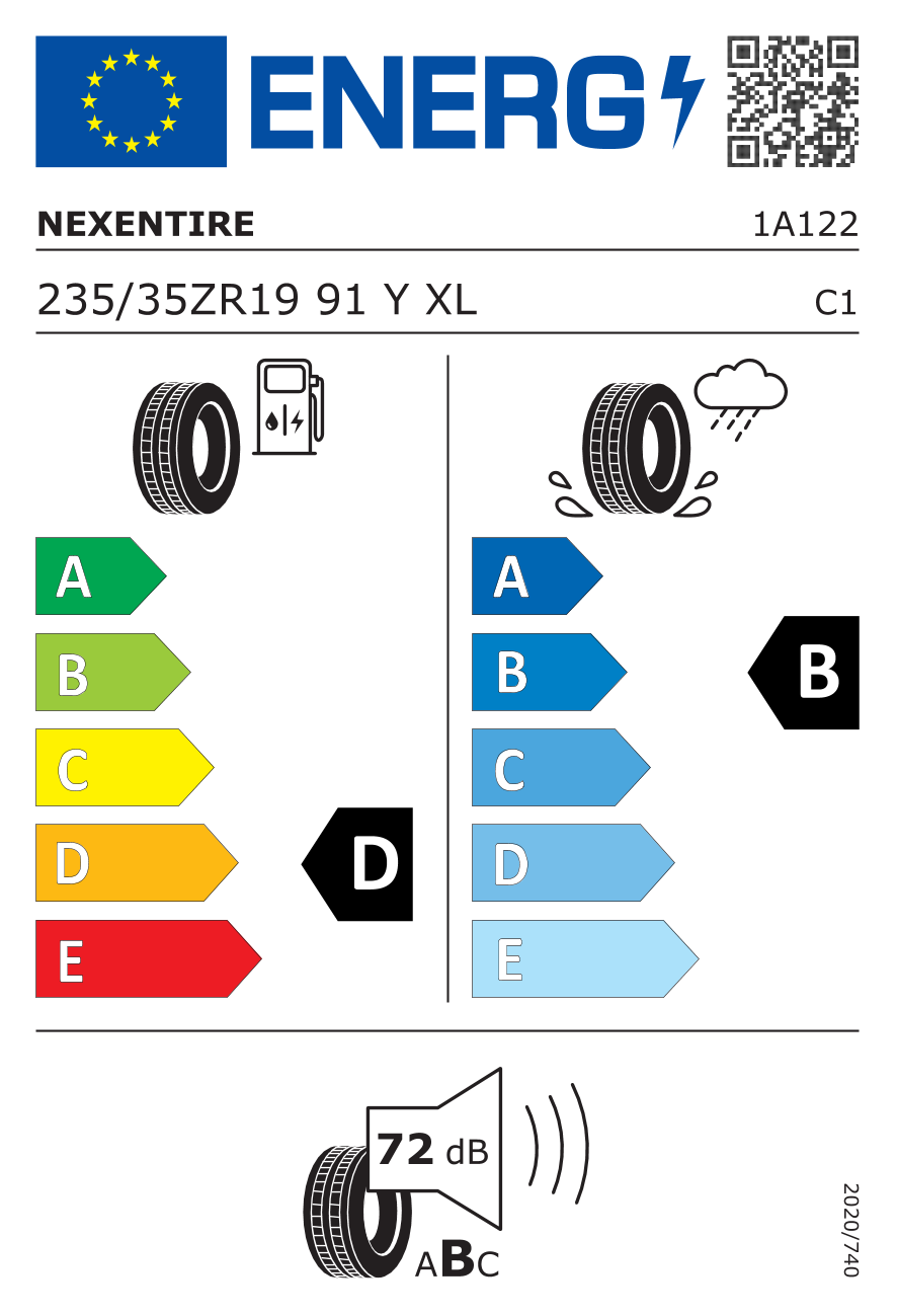 EU-Reifenlabel für NEXEN N`FERA SPORT (SU2) 235/35 R19 91Y