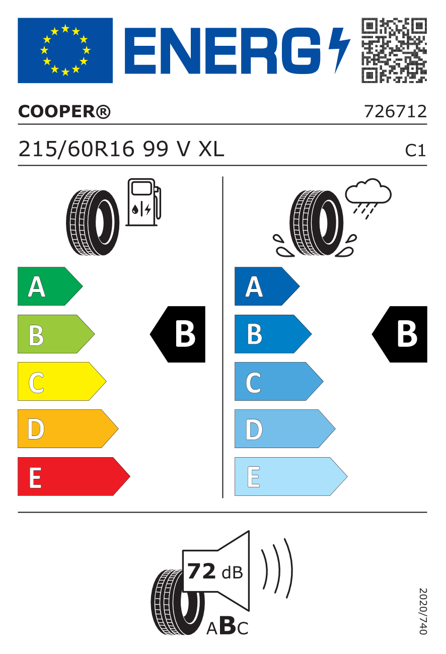 EU-Reifenlabel für COOPER SUMMER 215/60 R16 99V