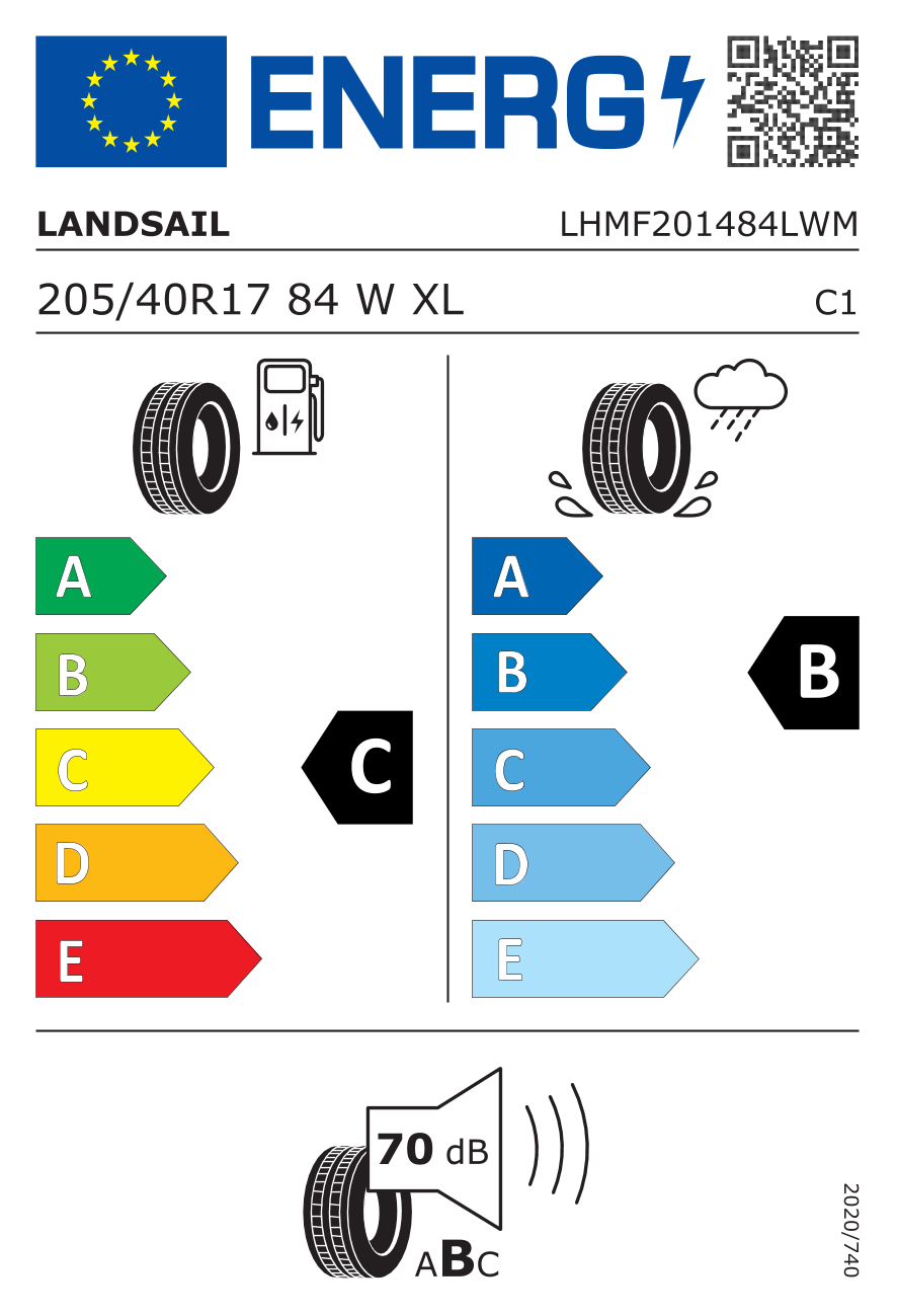 EU-Reifenlabel für LANDSAIL RAPIDDRAGON 205/40 R17 84W