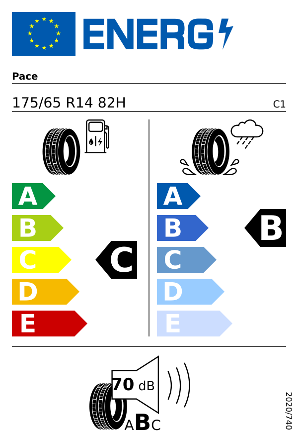 EU-Reifenlabel für PACE PC50 175/65 R14 82H